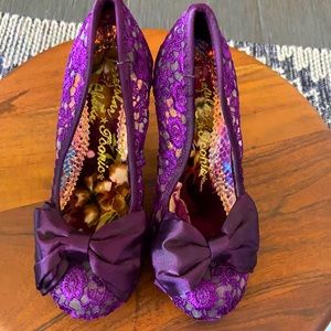 Irregular choice purple lace pumps with bow
